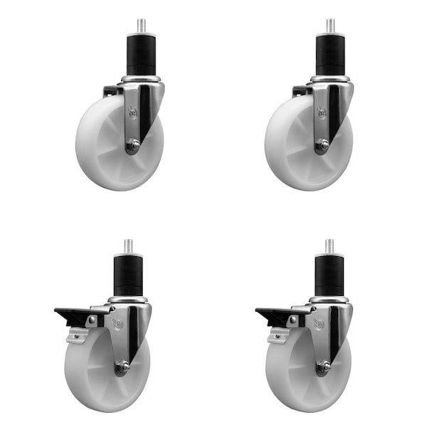 Service Caster 5'' Nylon Wheel Swivel 1-3/4'' Expanding Stem Caster Set 2 Brakes, 4PK SCC-EX20S514-NYS-2-PLB-2-134 - main